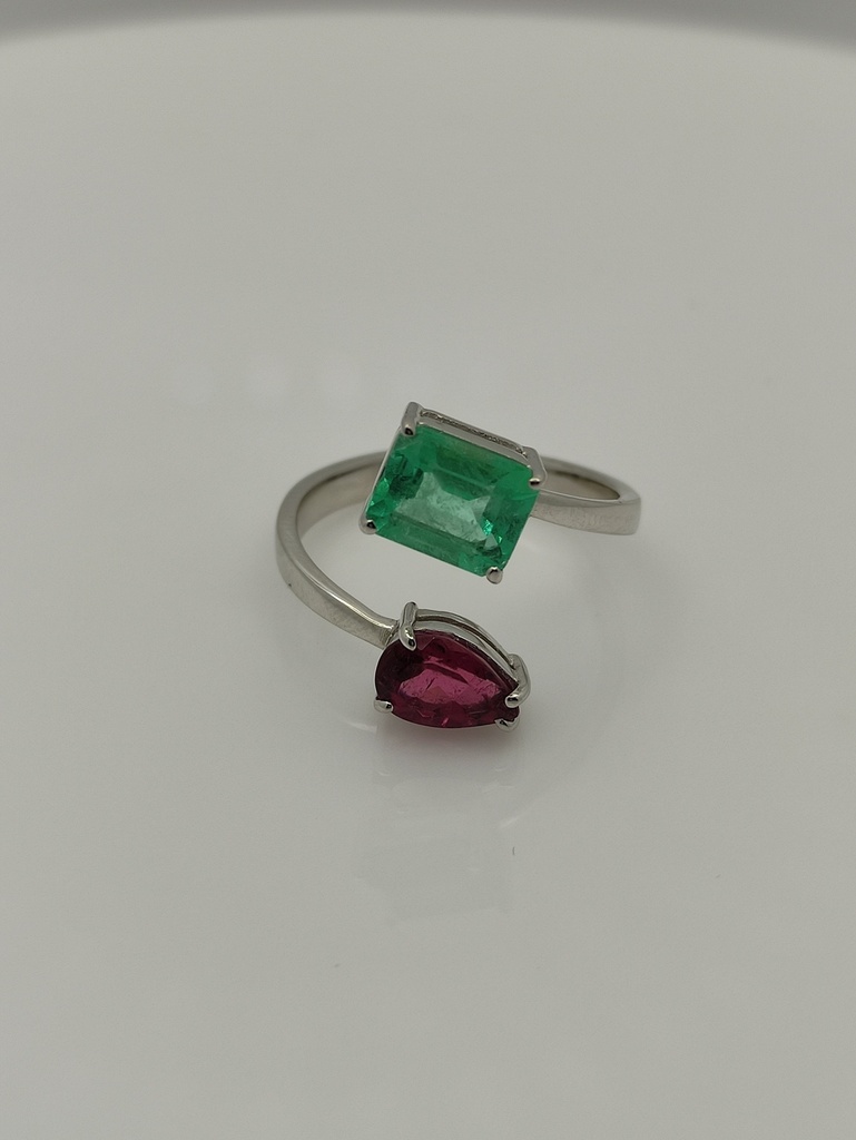 Ring Square/Pear ECOL/ Rubellite 1.24Ct/0.88Ct/3.96g WG