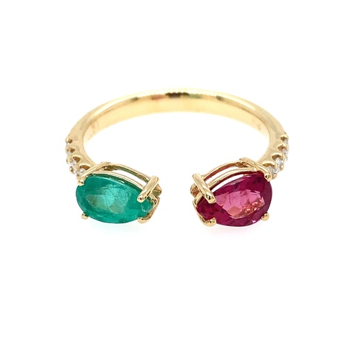 [3] Ring Pear ECOL/ Rubellite 0.64Ct/0.57Ct/D 0.16Ct/2.84g WG