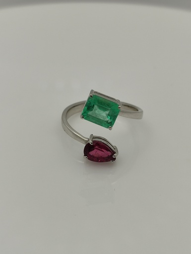 [43] Ring Square/Pear ECOL/ Rubellite 1.24Ct/0.88Ct/3.96g WG